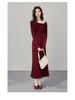 Korean Style Autumn Winter Knit Cinched Waist Slimming Long Dress for Ladies