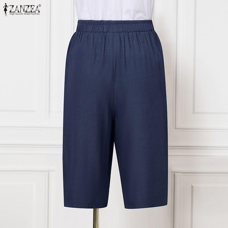 ZANZEA Women Summer Floral Print Elastic Waist Casual Capris Pants