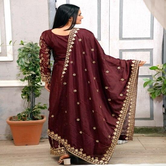 Maroon Embroidered Sharara Suit with Dupatta