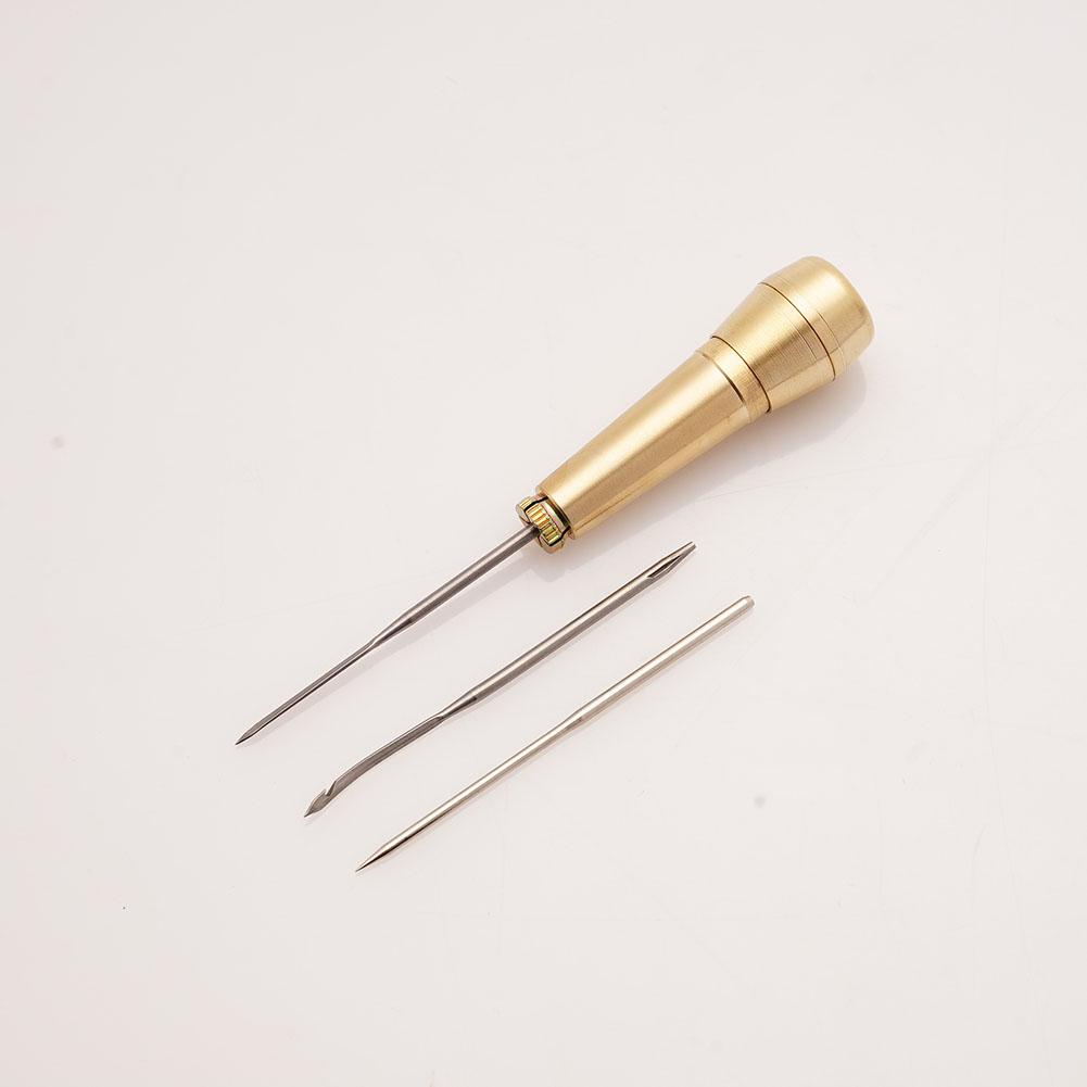 Leather Sewing Kit DIY Leather Sewing Awl Needle with Copper Handle Set Leather Canvas Tent Shoes Repairing Tool Nylon Thread