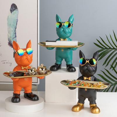 Französische Bulldogge Geschenke Schlüsselhalter Süßigkeitenschale Tablett Heimdeko Harz Butler Statue Schlüsselschale Eingangstisch Französische Bulldogge Hund Skulptur