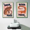 Tiger Wash Your Paws Crocodile Brush Your Teeth Bathroom Poster Fun Toilet Quote Canvas Printing Wall Art Funky Room Home Decor