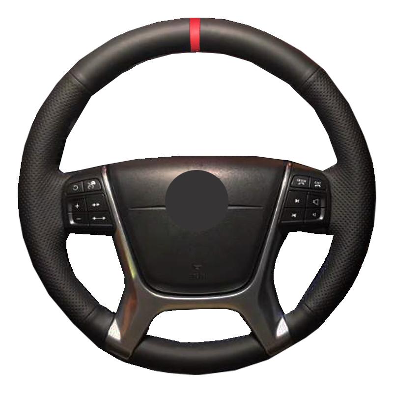 

для Volvo XC60 2010-2013 S80 2012-2016 ручной шов нескользящая черная кожа замша чехол на руль автомобиля style 2