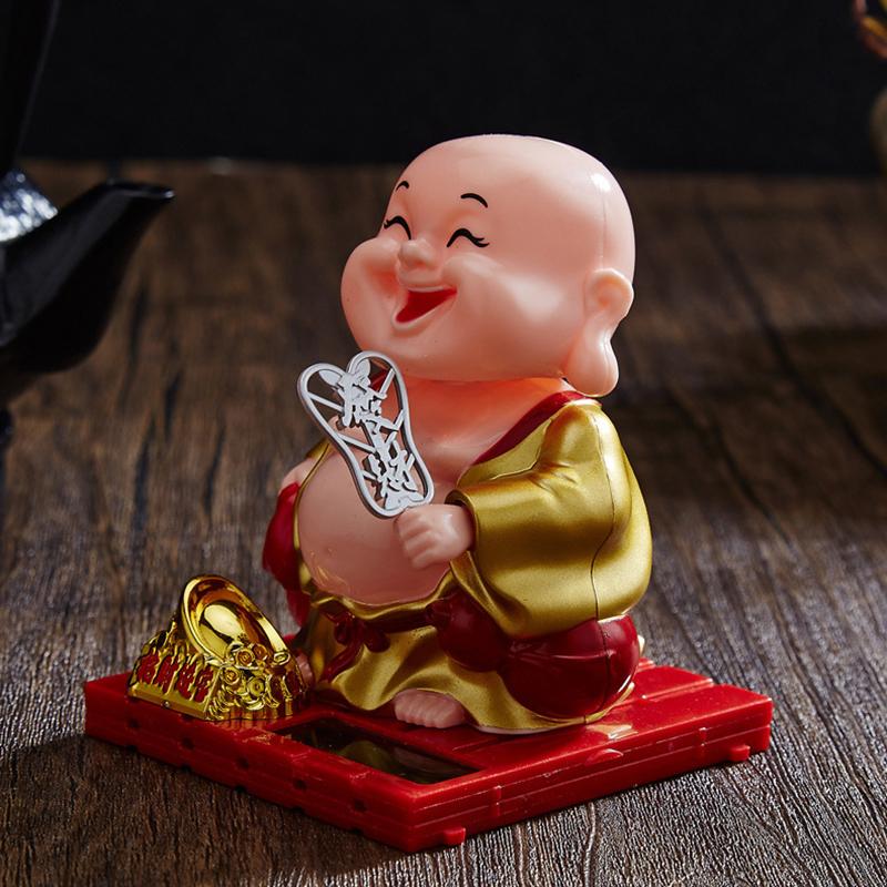 Cute Car Ornament Solar Shake Head Little Monk Good Fortune Car Rearview Pendant