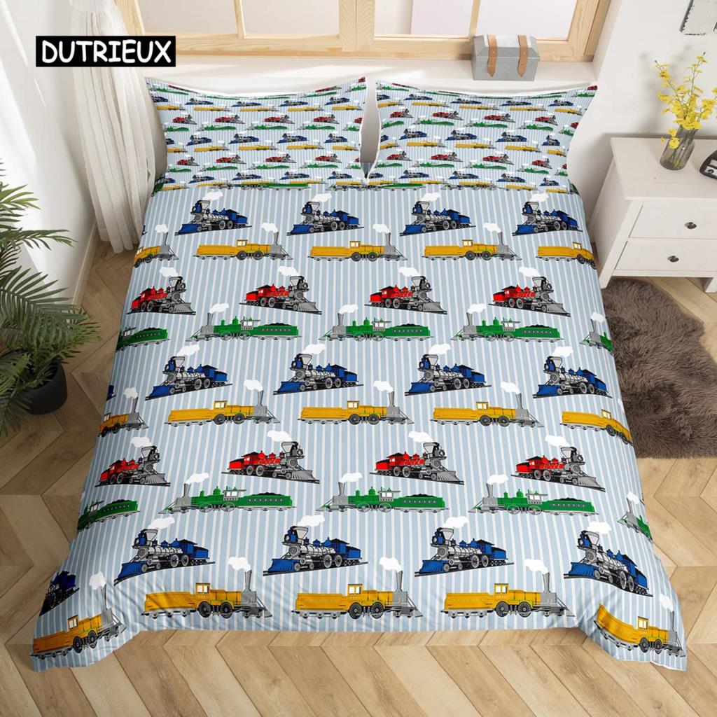 Kids Equipment Trucks Duvet Cover King Boys Cartoon Car Excavator Tractor Bedding Set Construction Highway Comforter Cover Set