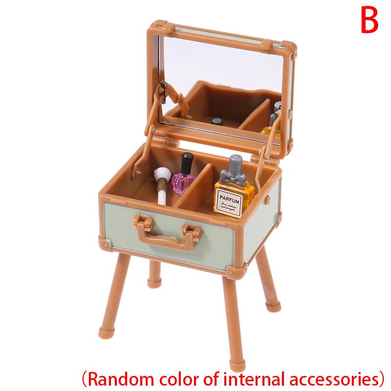 1Set 1:12 Dollhouse Miniature Makeup Box Makeup Mirror Model Home Scene Decoration Doll Pretend Play Furniture Toys Accessories