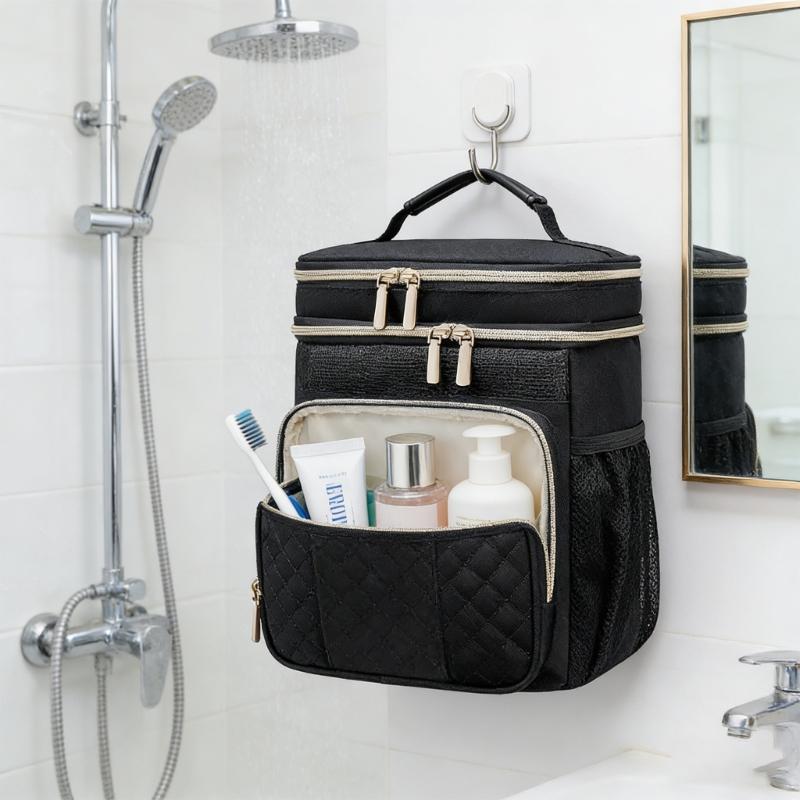 Reinforced Hook Bathroom Hanging Bag for Cosmetics Toothbrush Organization Multi Compartments Storage Organiser
