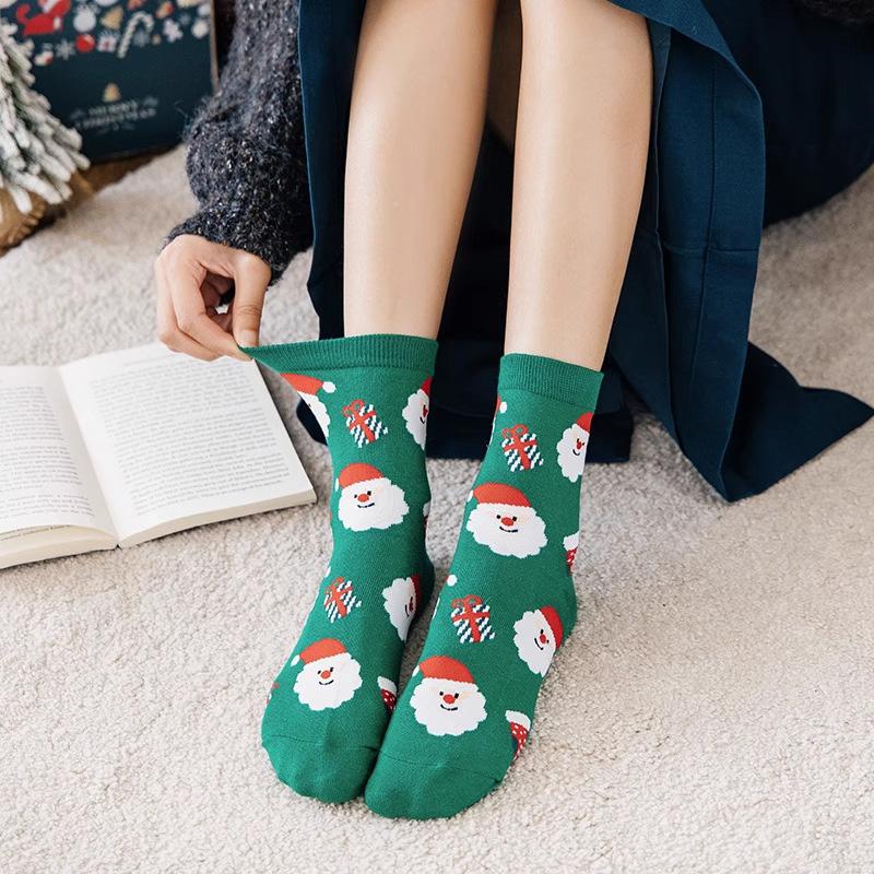 1/4 Pairs Christmas Socks Soft Women Colorful Cotton Socks Autumn/Winter Thick Knit Warm Socks