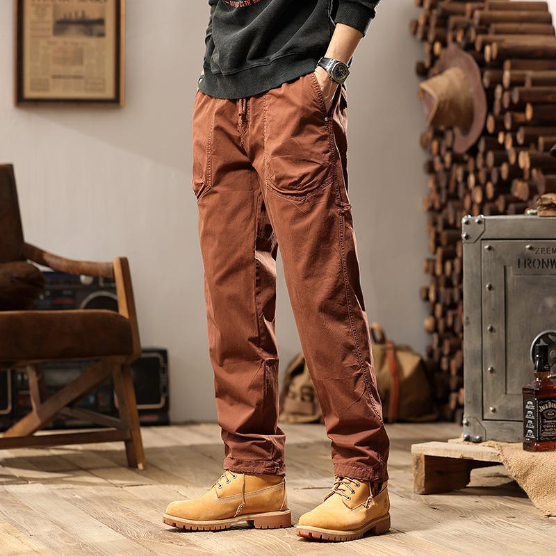 

Spring Autumn Vintage Causal Fashion Elastic Waist Cargo Pants Men Streetwear Trousers 38 колір темно кави