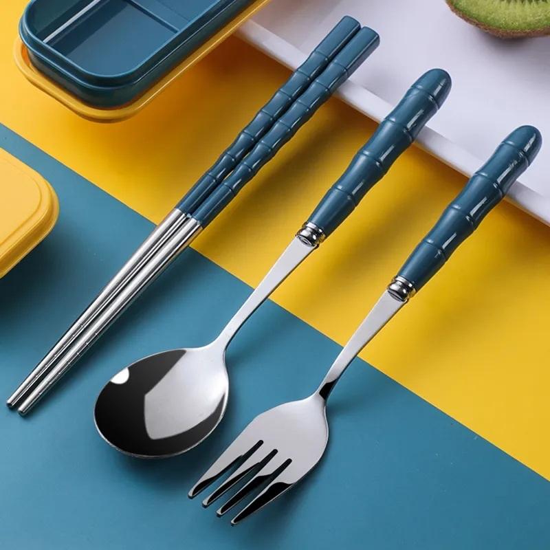 3Pcs Stainless Steel Portable Student Tableware Outdoor Travel Box Spoon Fork Chopsticks Set Adult Gift Cutler