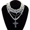 Fashionable Diamonds Sturdy Alloy Crosses Choker Necklace Pendant with Elegant Pearls Jewelry Accessory for Girls