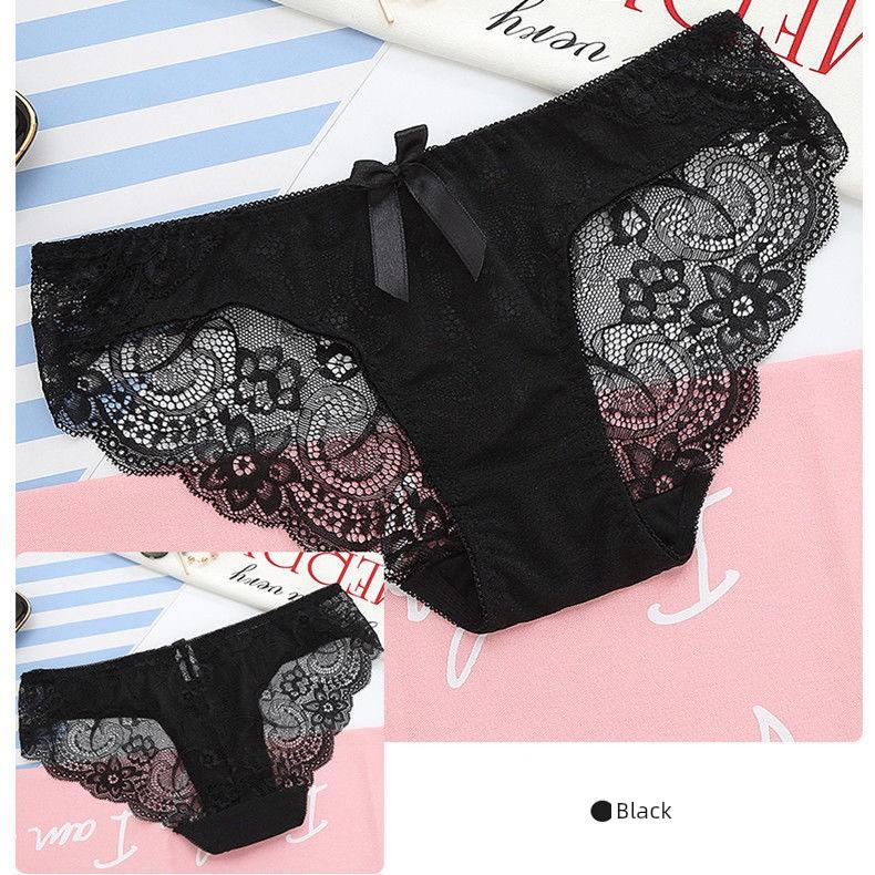 Victoria Thin Sexy Lace Panties for Women, Hollow Mesh Breathable Shorts, Pure Cotton Seamless Briefs L, 65KG чёрный