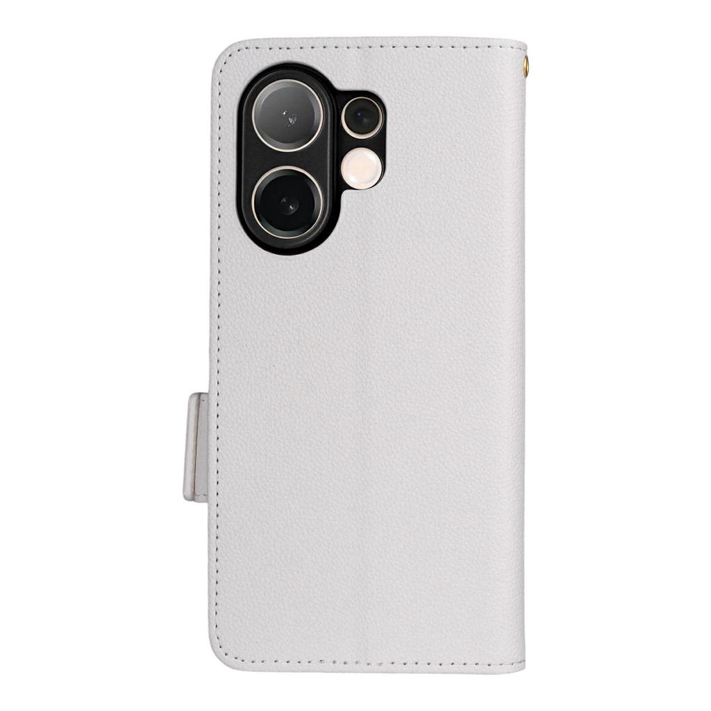 For Vivo V60 5G Case with Wrist Strap Litchi Texture PU Leather Wallet Phone Cover