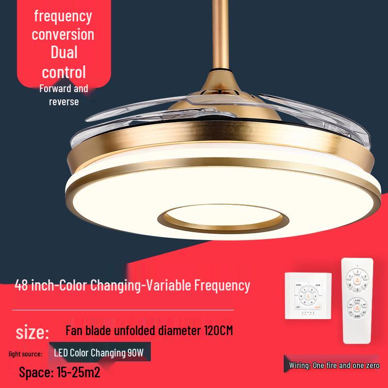 Smart Variable Frequency Ceiling Fan with Chandelier for Living Room, Bedroom, and Restaurant