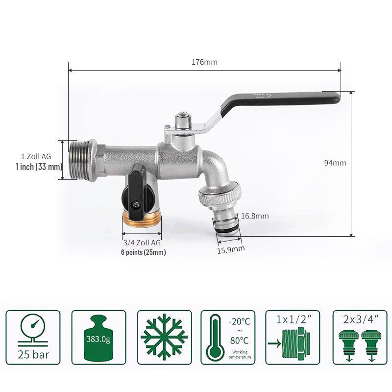 Outdoor Double-Control Brass Faucet for Kitchen and Garden
