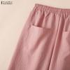 ZANZEA Women Casual Elastic Waist Loose Wide Leg Capris Pants