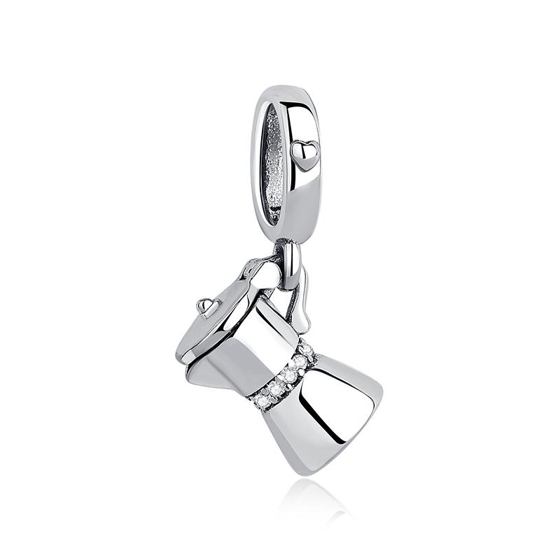 Original 925 Sterling koppar Berlocker Fotboll Fotboll Kärlek Kaffe Pärlor Passar Märkesarmband Halsband DIY Zirkon För Kvinnor