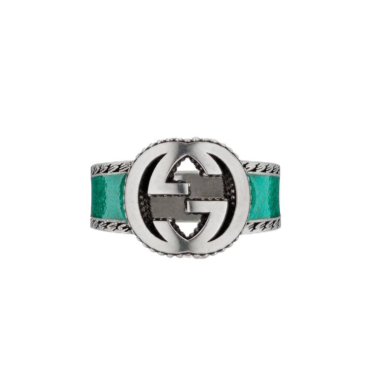 

Gucci Double G Series Interlocking Double G Silver Jewelry Glossy 925 Silver Enamel Ring Unisex rings Gem-Green 645572-J8410-8136 Basic Packaging-Dust Bag+Box,10