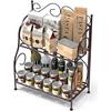 2 Tier Folding Wrought Iron Spice Rack Storage Organizer for Kitchen
