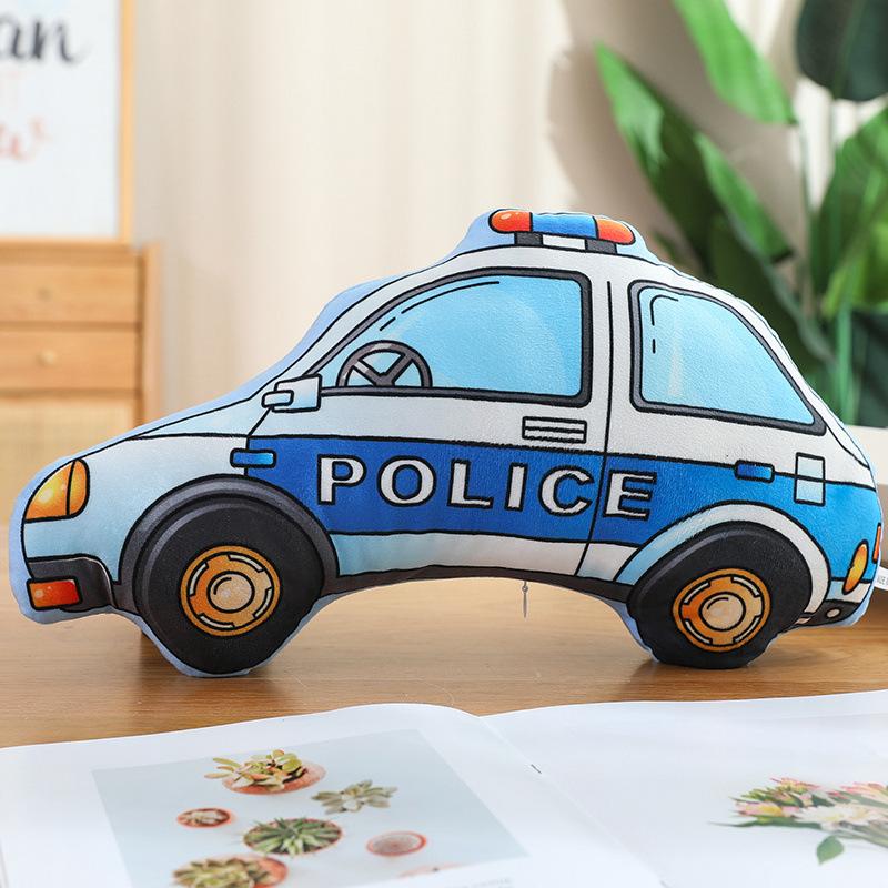 Cartoon Police Car Fire Truck Throw Pillow Plush Toy Doll Excavator Train Doll Home Pillow Doll