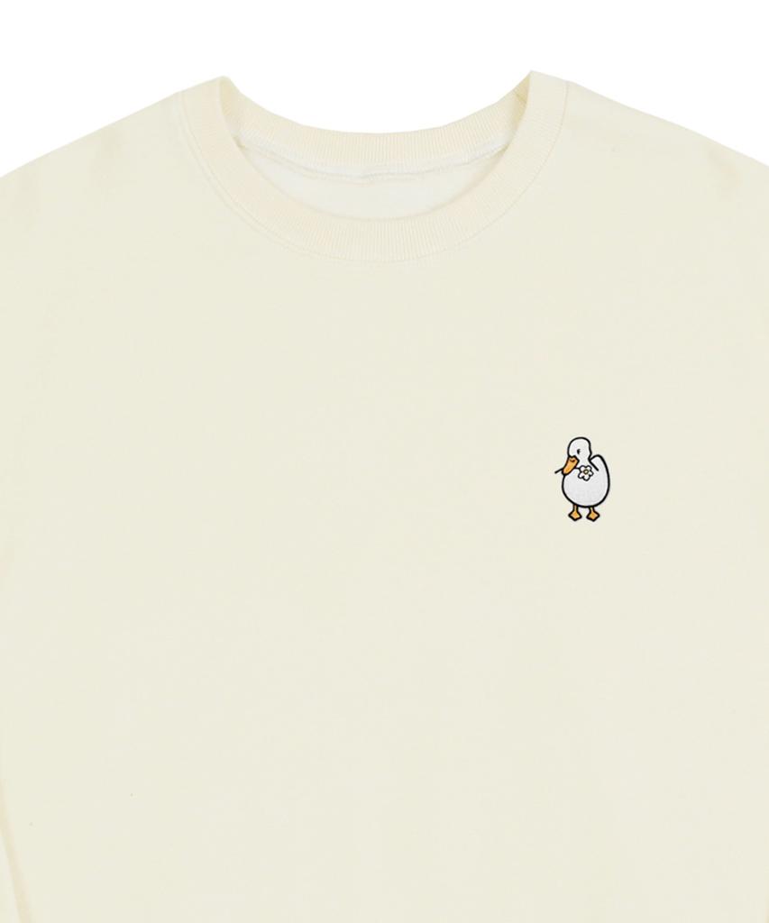GRAVER [Unisex] Duck Flower Embroidered Smile Sweatshirt_Cream