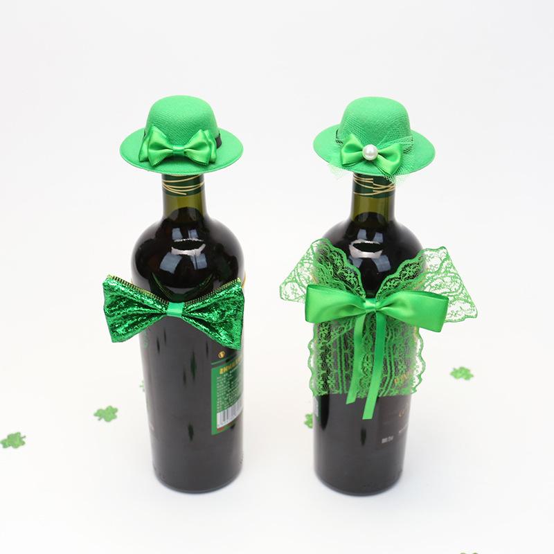 Green wine bottle cap, green wine bottle body bow lace decoration, party scene decoration props, exquisite and unique, adding festive party atmosphere