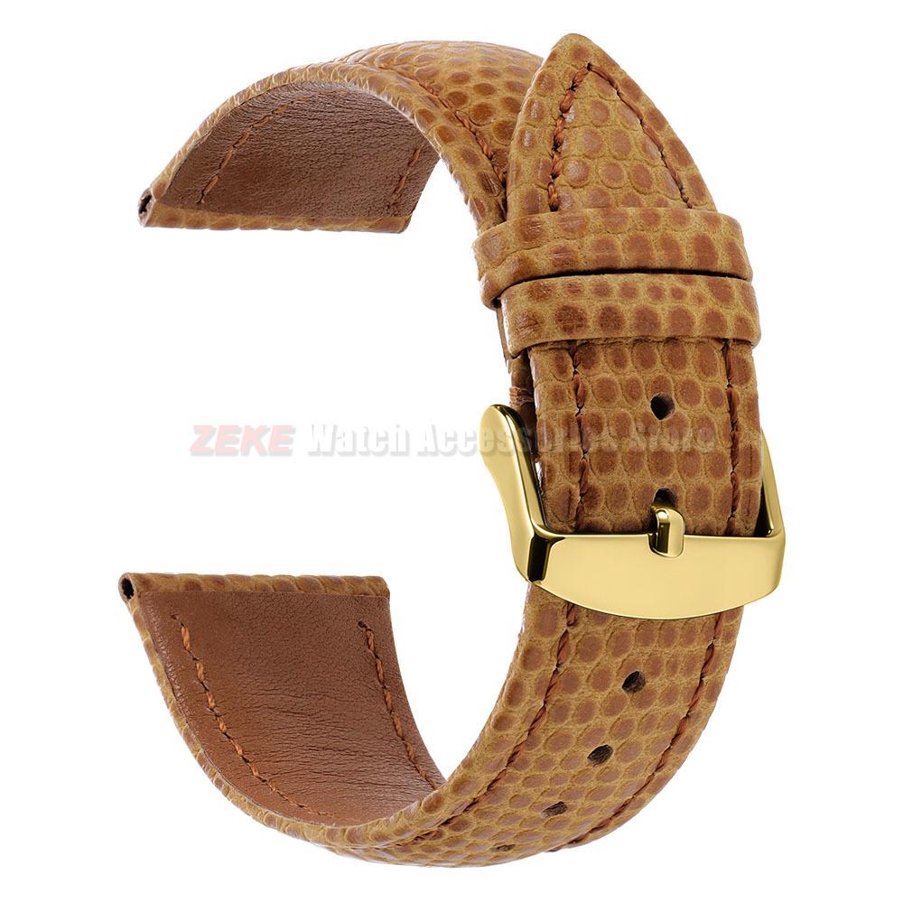 Lizard Grain Genuine Cowhide Watch Strap Waterproof Quick Release Leather Band 16/18mm 20mm 22mm Universal Replacement Wristband