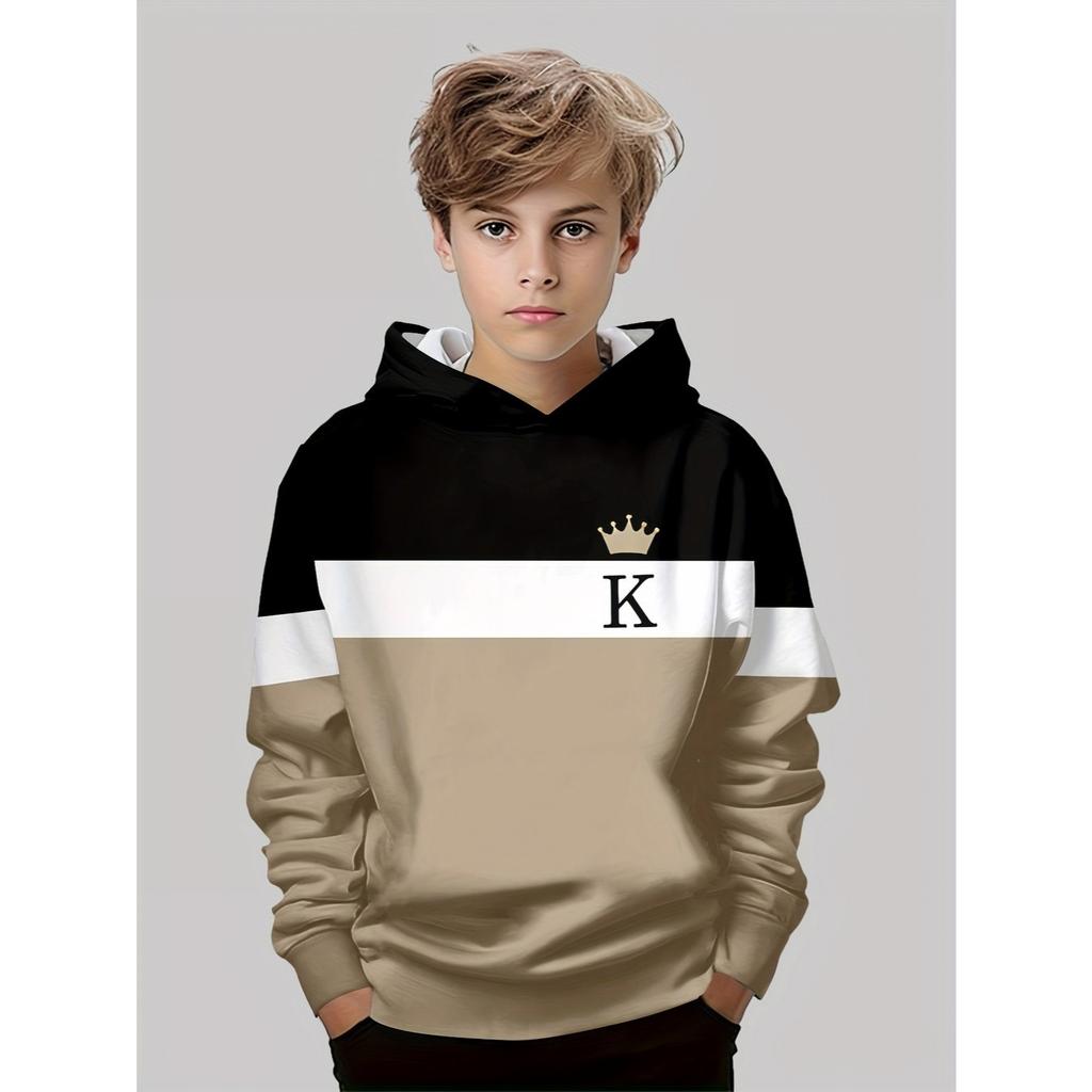 3D printed casual pullover for boys in spring, autumn, and winter, long sleeved sportswear for boys outdoors