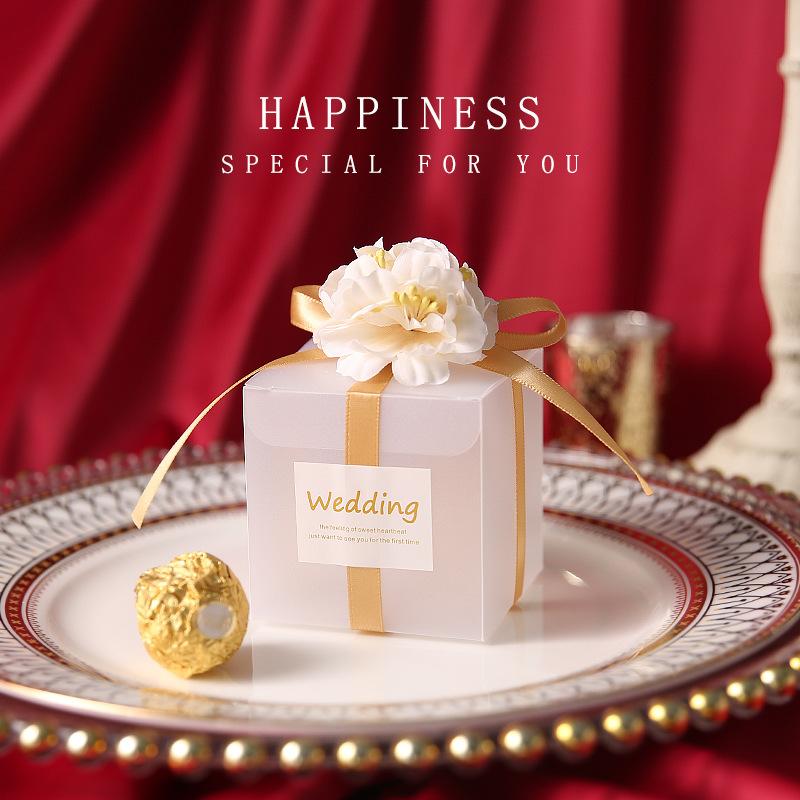 

10 шт. прозрачная свадебная подарочная коробка для гостей, свадебная сумка, искусственные цветы, лента, сувенир, драже, матовые коробки для крещения 7x7x7cm