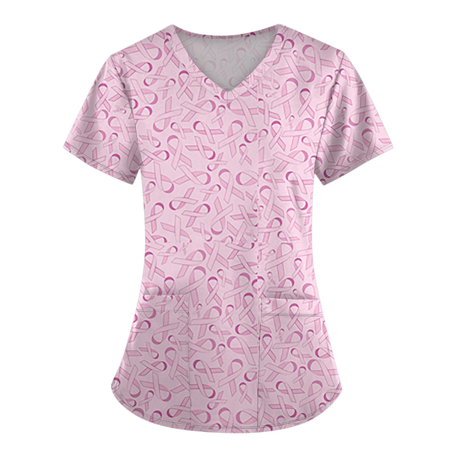 

Женская модная рабочая одежда с v-образным вырезом и коротким рукавом с карманной футболкой с принтом. XXXL