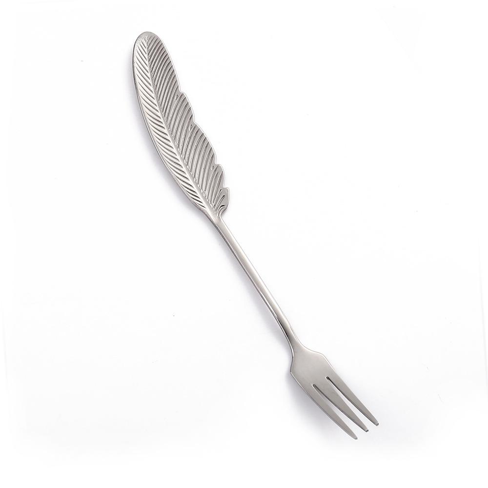 HANYANG Feather Spoon Golden 304 Stainless Steel Fruit Fork Literary Small Spoon Spoon Spoon Creative Tableware Colorful Feather Spoon