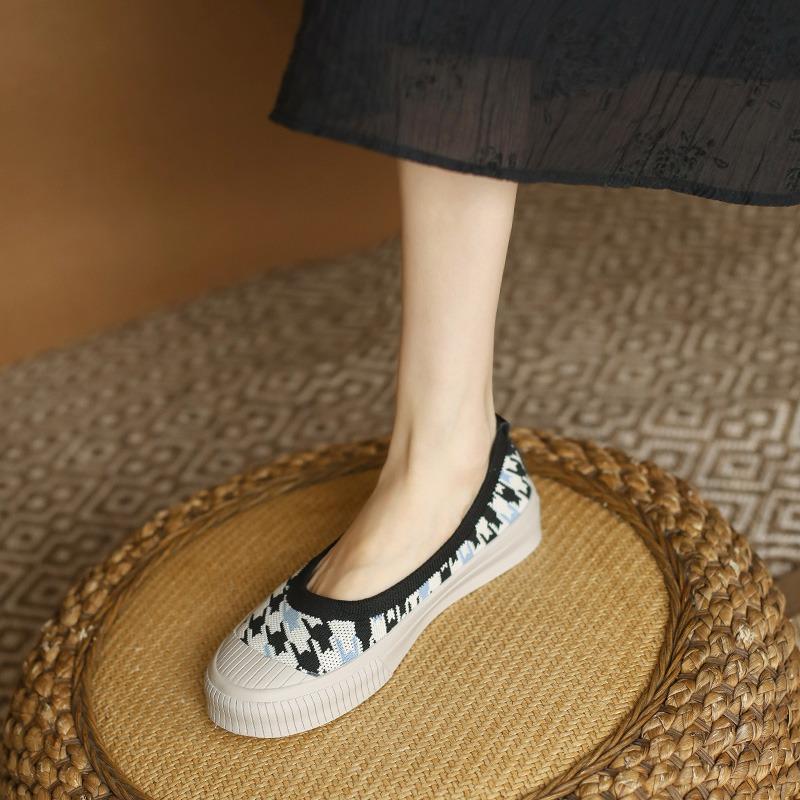 

Туфли рыбака с мелким вырезом, одинарные туфли, женские вязаные туфли, летящая вязка, плоская подошва, толстая подошва, женские 40