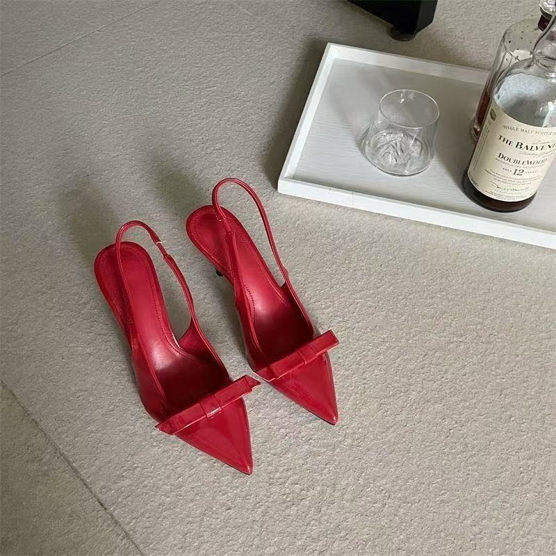 Temperament high heels celebrity fashion empty single shoes women's pointed head bow bag head sandals spring and autumn new models