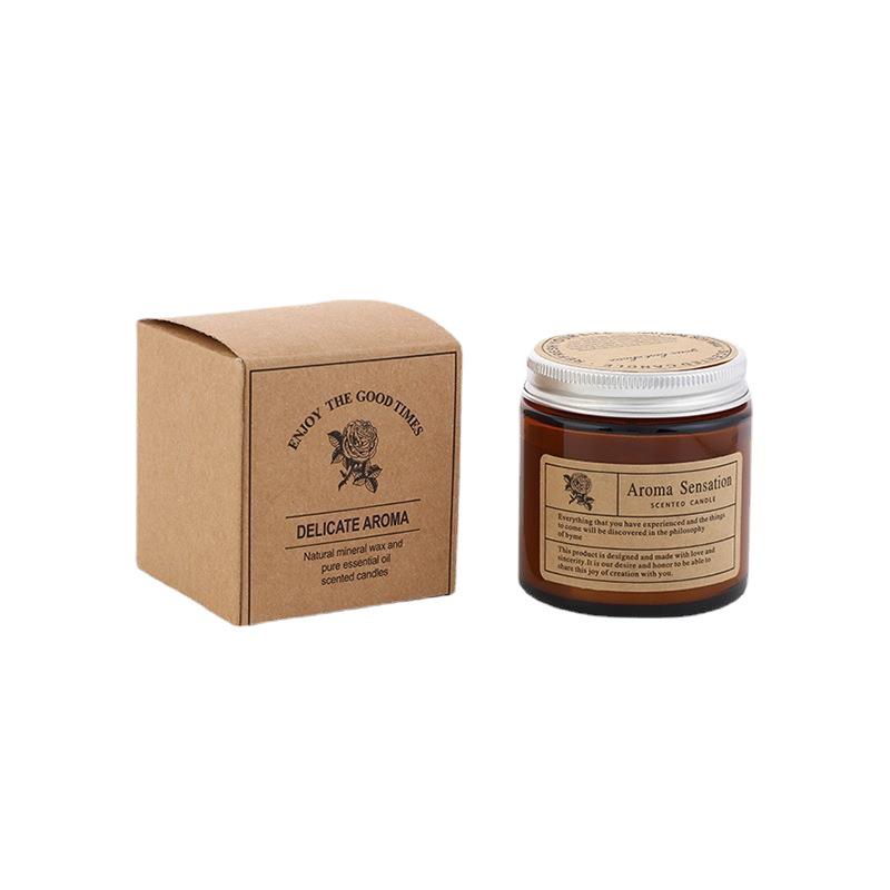 Small Brown Glass Aromatherapy Candle - Smokeless Rose Fragrance for Indoor Use