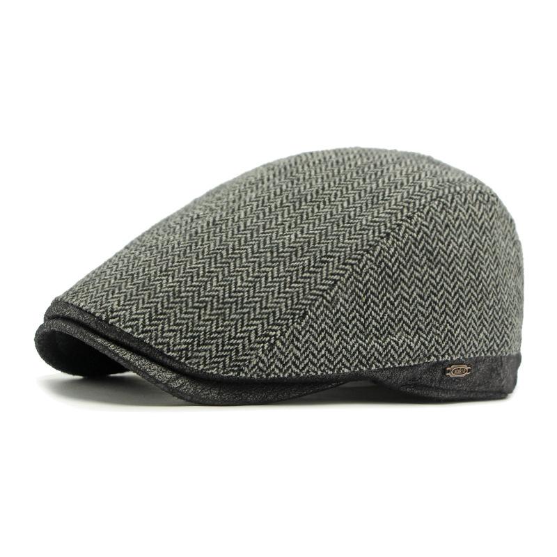 Autumn Winter Warm Hat Men's Beret British Retro Wool Forward Cap Peaked Cap