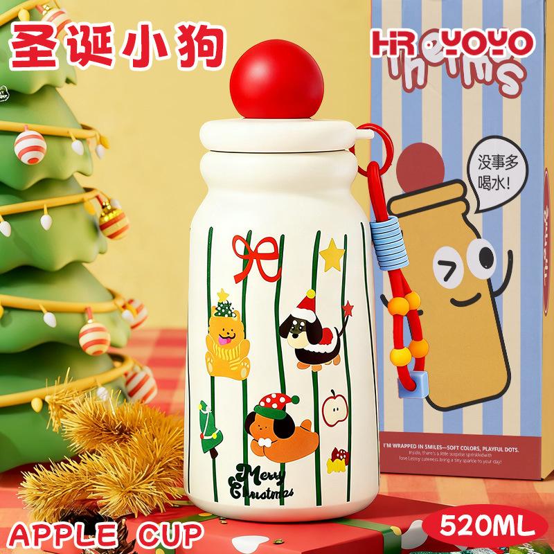 Water bottle cute cartoon Christmas thermos cup female high value stainless steel straw cup holiday gift water cup