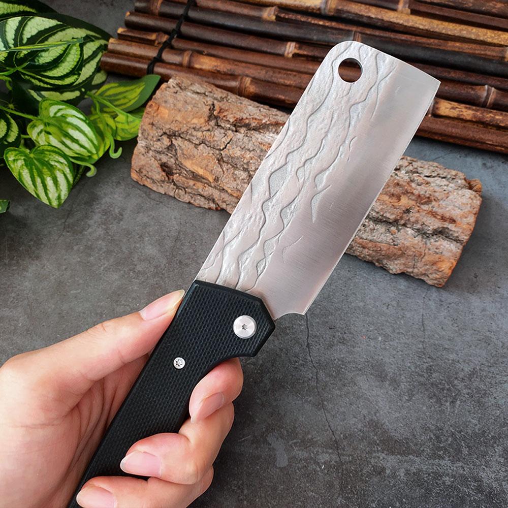 Stainless Steel Kitchen Cleaver Knife G10 Carbon Fiber Handle Multi Folding Butcher Knife For Kitchen Utensils