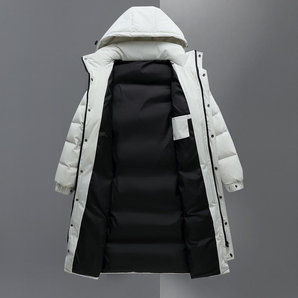 Chaqueta de plumón Chaqueta con capucha de plumón de pato blanco para invierno hasta la rodilla para hombre