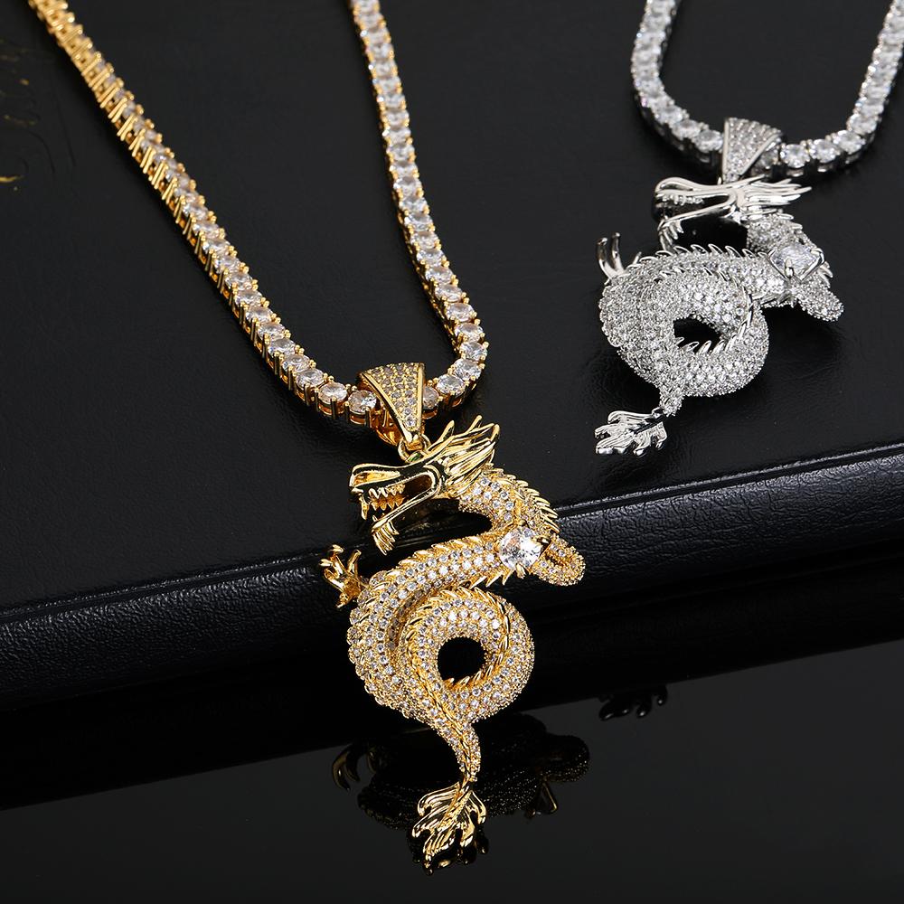 NUOYA Fine Jewelry Iced Out Dragon Design Pendant Silver Plated Chinese Dragon Charm Pendant Unisex Rapper Jewelry