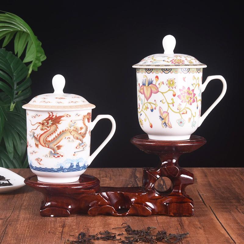 Tibetische Retro-Tasse Keramiktasse mit Deckel Bone China Tasse Bürotasse Besprechungstasse Wasserbecher Teetasse Becher Kommerzielle Tasse