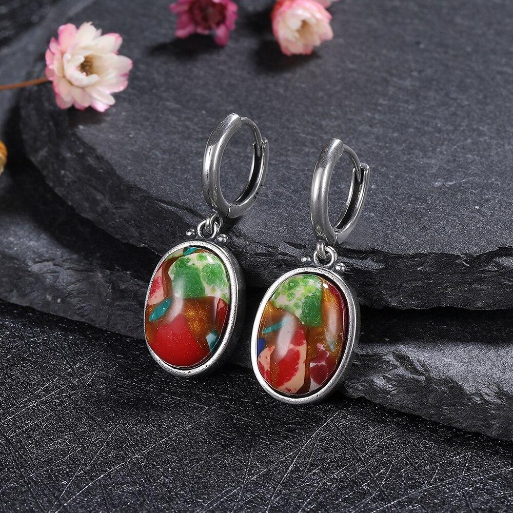 Retro-Silberohrringe, oval, rund, natürlicher Kaiserstein, Ohrringe, Jahrestag, Party, stilvoller Ohrschmuck für Frauen