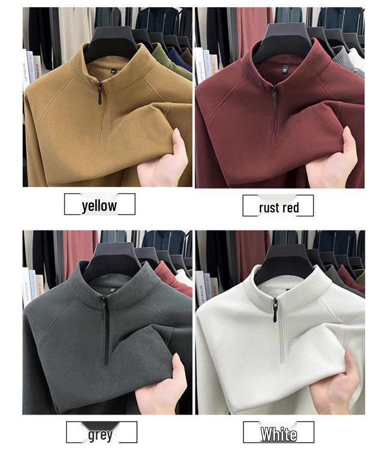 Men's Double-Sided Brushed Cationic Long-Sleeve Half-High Collar Zipper Sweatshirt