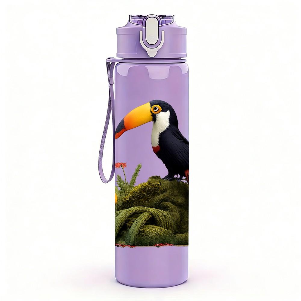 1PC Colorful Toucan Tropical Bird Print 750ml Color Plastic Sports Water Bottle Leakproof Flip Straw Lid Suitable for Sports Office Home Use