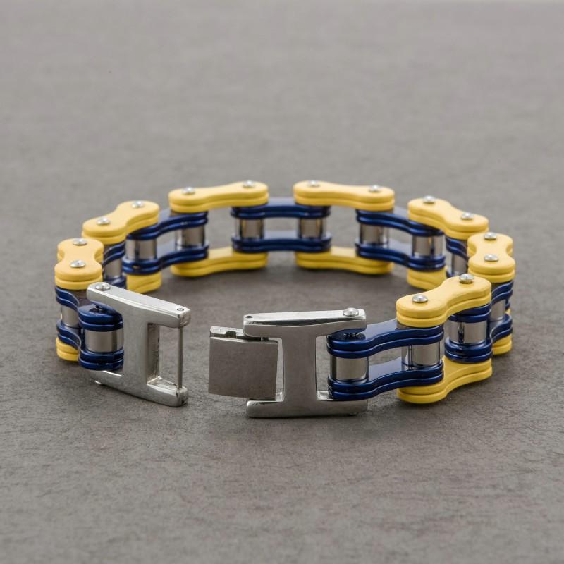 Stainless Steel Cycling Bracelet Men Geometric Design Titanium Plated Biker Wristband With Interlocking Ring Motif