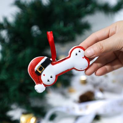 1 Stück Festliche Weihnachtsmannmütze Knochendesign Harz Weihnachtsschmuck Perfekt für Baumschmuck, Feiertagsparty-Anhänger mit roter Schleife, Weihnachtsdekorationen