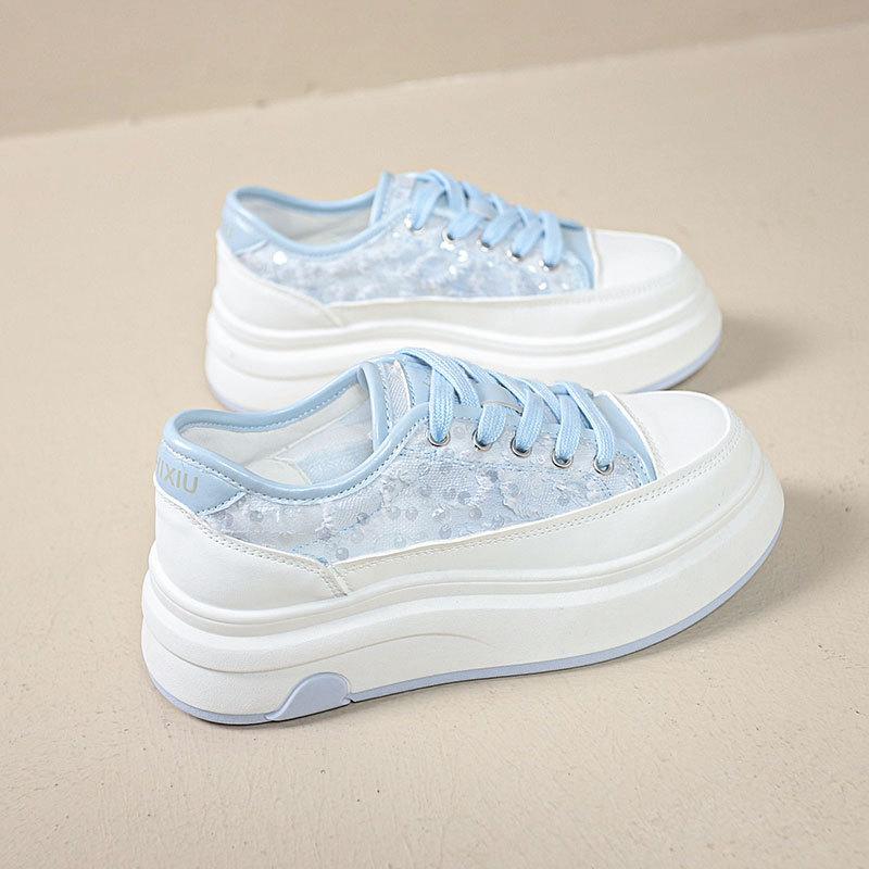 Guofeng Mesh Embroidery Breathable Sequins Casual Summer New Thick-soled Cm Fashion  Shoes