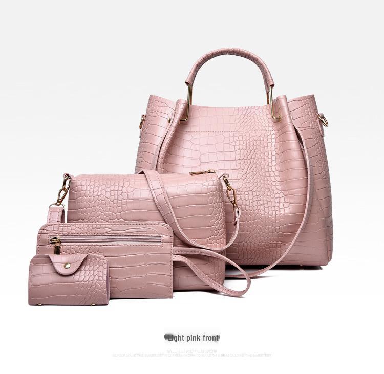 Women's 2023 European & American Crocodile Pattern Four-Piece Mother-Child Bag Set - Shoulder, Handheld, Crossbody & Bucket Styles