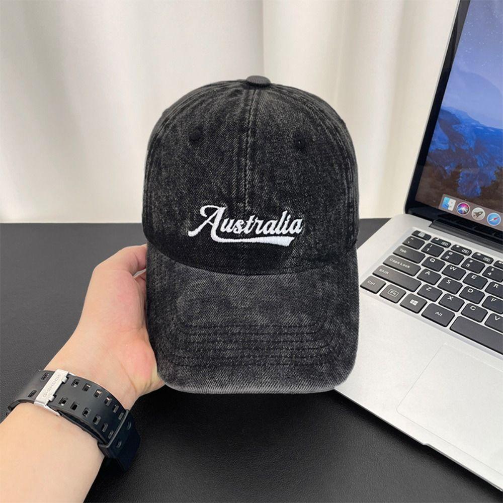 Wide Brim Denim Baseball Cap Korean Style Casual Duckbill Hat Letter Embroidery Peaked Cap  Outdoor