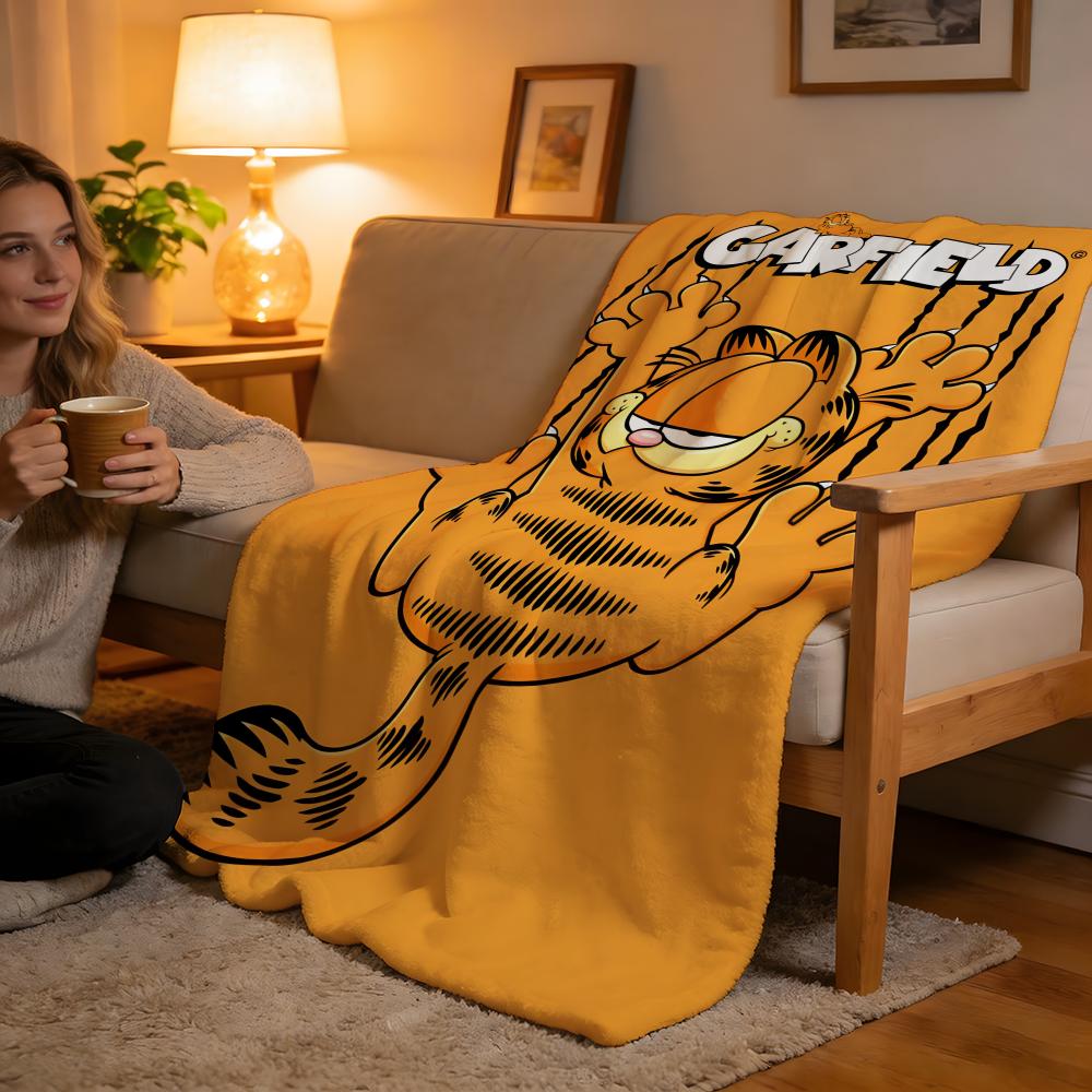 Throw High-Density Short Plush Blanket For Sofa Nap Air-Conditioned Room Soft Skin-Friendly YELLOW CAT G-Garfield