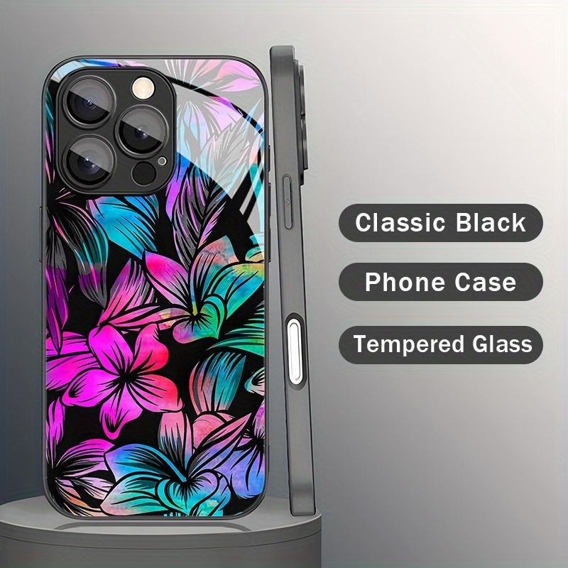 Colorful Hibiscus Leaves Pattern Tempered Glass Phone Case For iPhone 17 16 15 14 13 12 11 Pro Max 17 Air 7 8 Plus XR XS X Cover